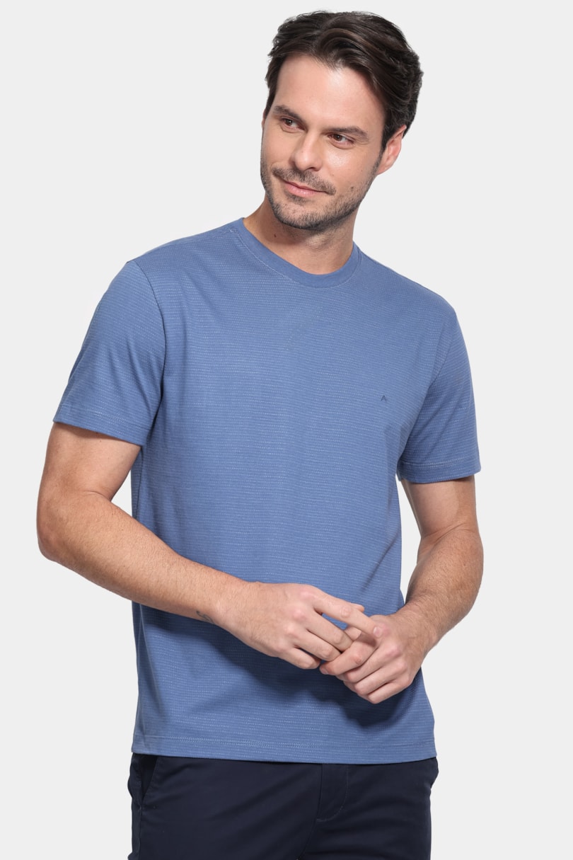 Camiseta Manga Curta Maquinetada Azul Jeans