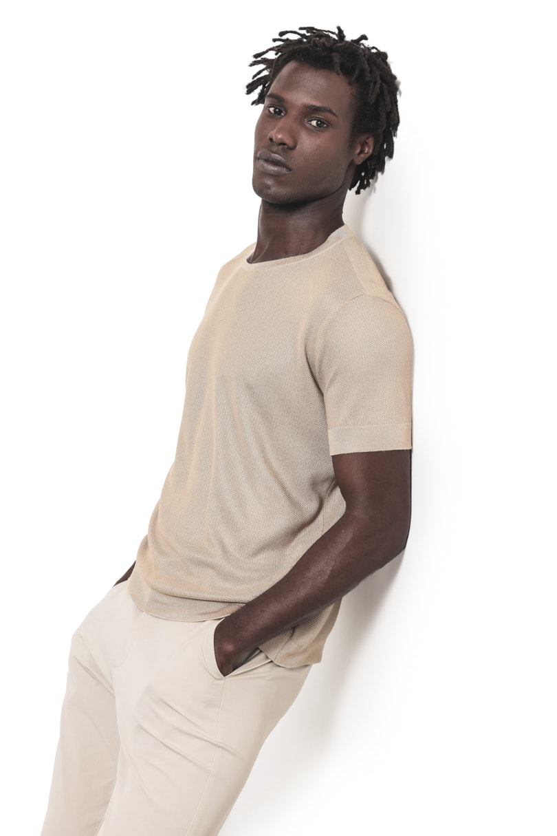 Camiseta Manga Curta Tricot Rawsoft Areia