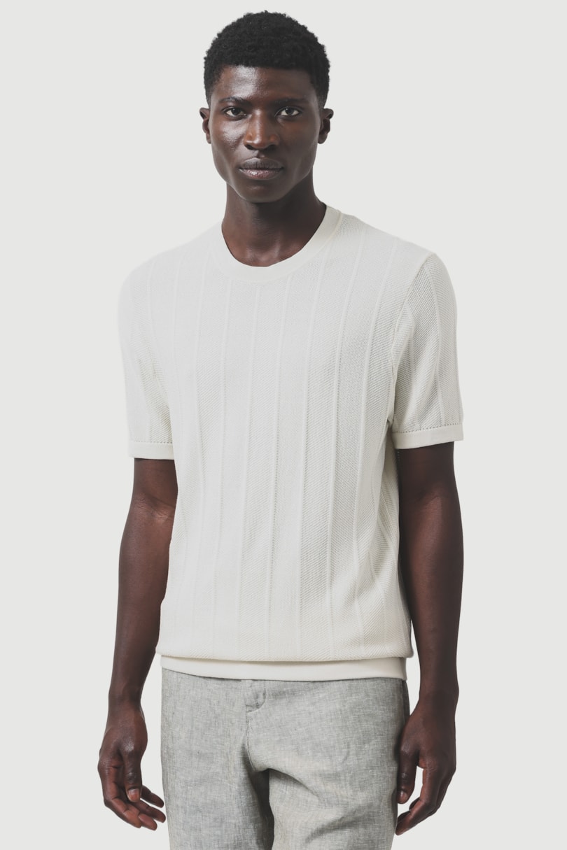Tricot Manga Curta Jacquard Chevron Off White