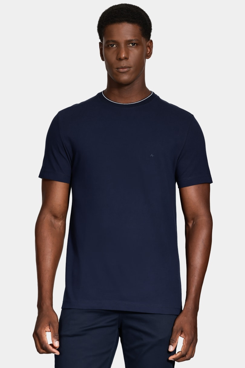 Camiseta Manga Curta Friso Gola Marinho
