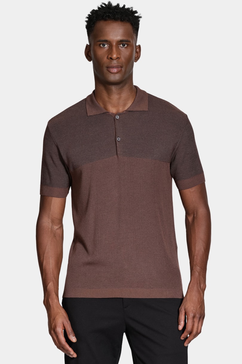 Polo Tricot Mix Jacquard Cafe