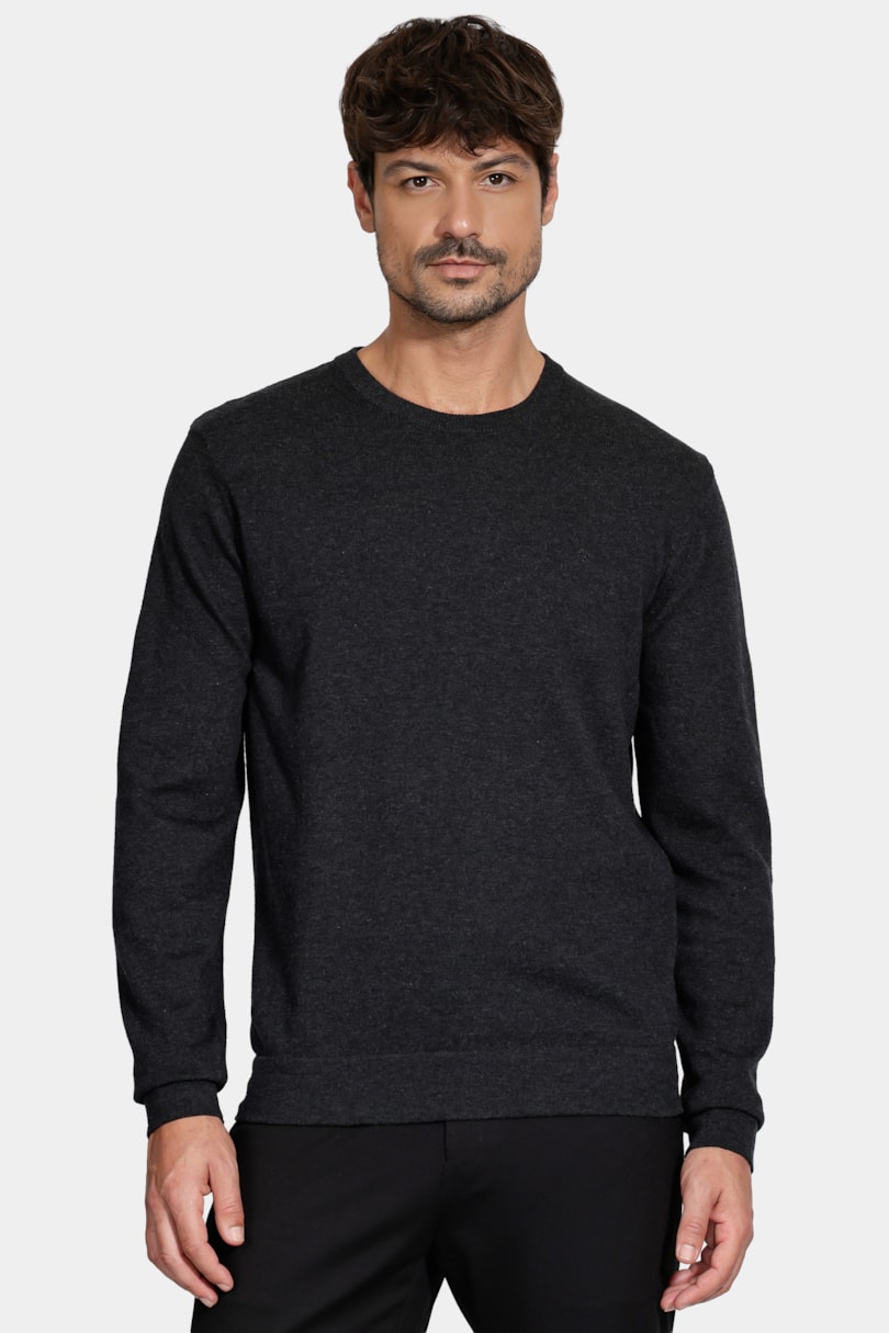 Tricot Manga Longa Gola Careca Preto Mescla