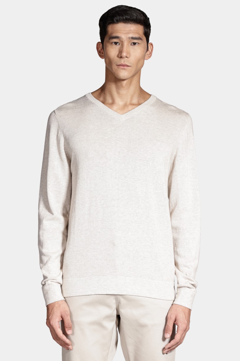 Tricot Aramis Gola v Manga Longa Areia