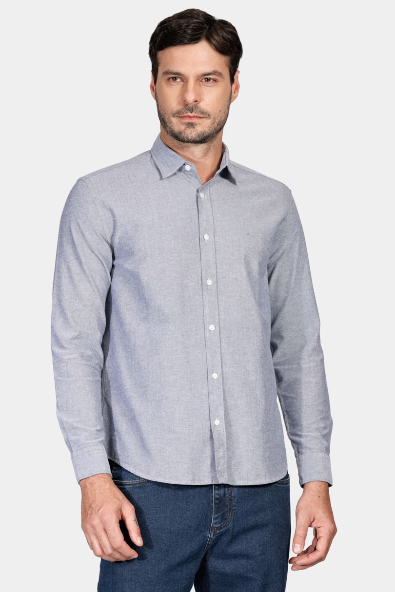 Camisa Manga Longa Regular Oxford Marinho
