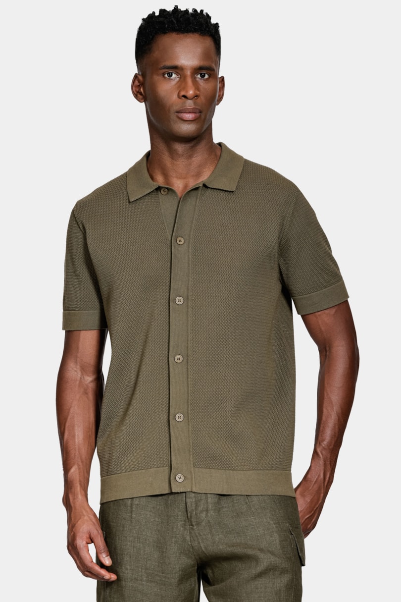 Camisa Manga Curta Tricot Algodão Oliva 116