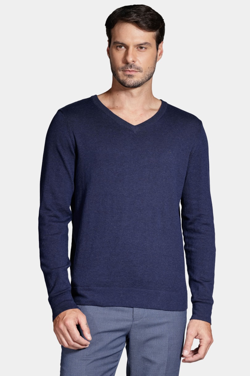 Tricot Aramis Gola v Manga Longa Marinho