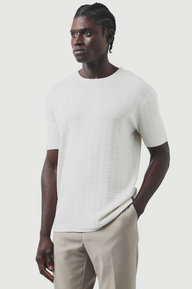Tricot Manga Curta New Grid Off White