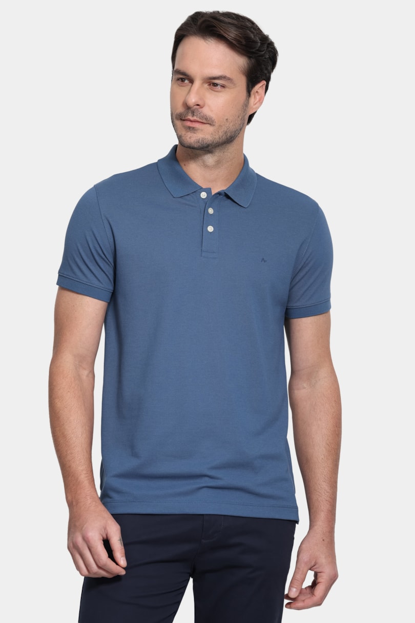Polo Manga Curta Piquet Peruano Azul Jeans