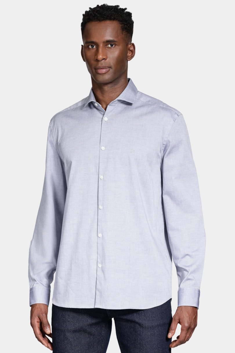 Camisa Manga Longa Pinpoint Azul Escuro