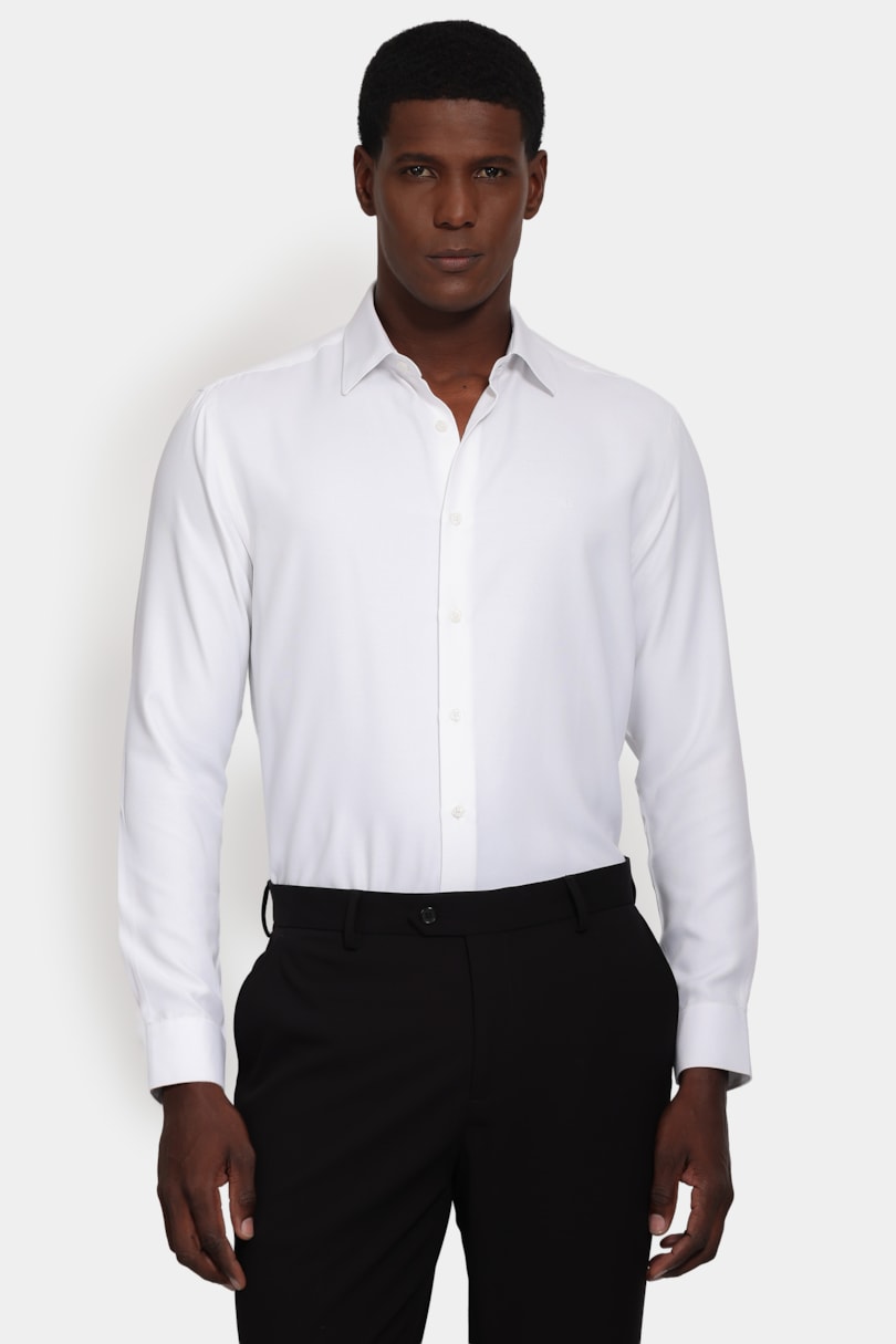 Camisa Manga Longa Slim Tricoline Mix Maquinetado Branco