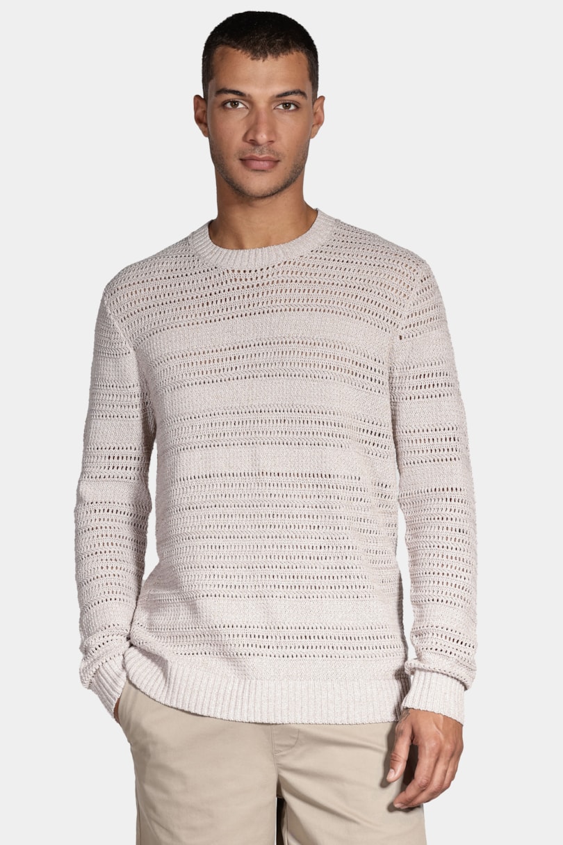 Tricot Manga Longa Jacquard Jogo de Pontos Areia