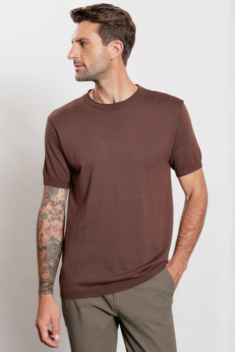 Camiseta Manga Curta Tricot Rawsoft Marrom
