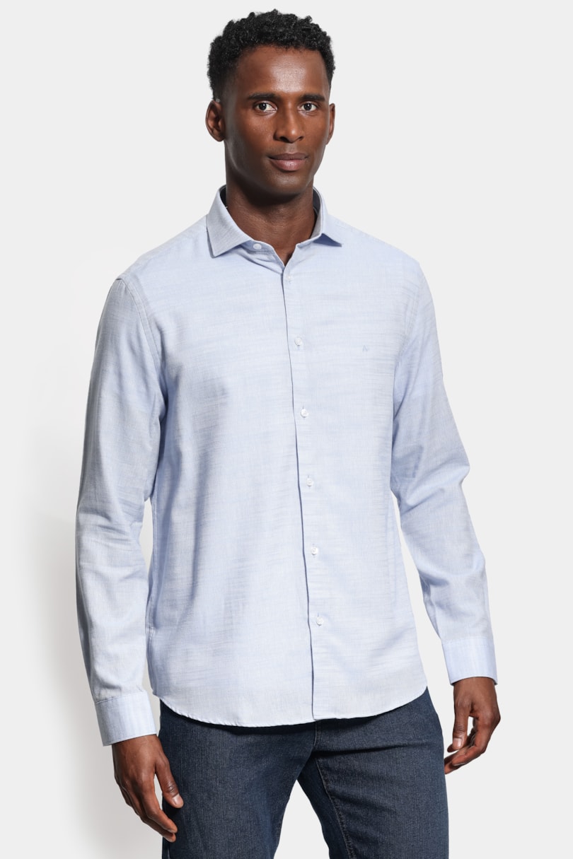 Camisa Manga Longa Regular Maquinetada Azul Claro