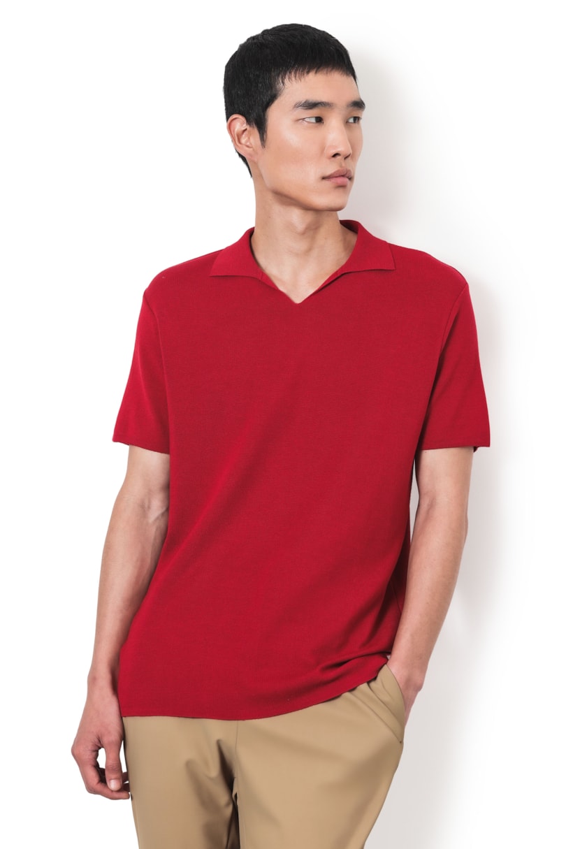 Polo Manga Curta Double Knit Vermelho