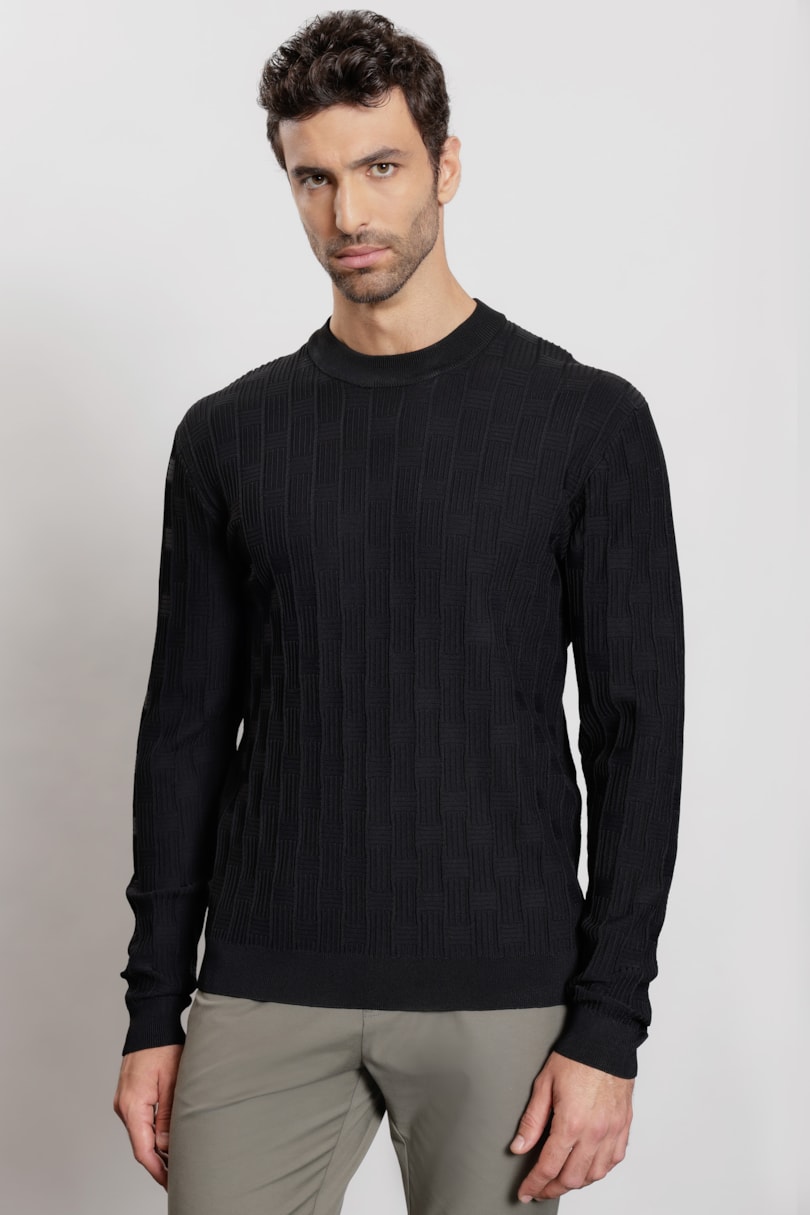 Suéter de Tricot Rayon Quadriculado Preto