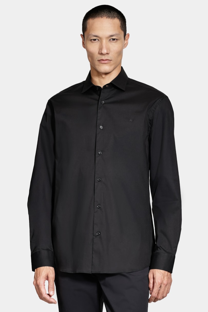 Camisa Manga Longa Slim Tricoline Algodão Preto