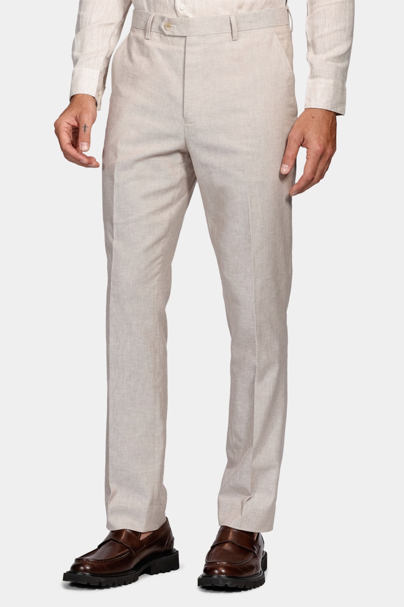 Calça Alfaiataria Linho Oxford Slim Cáqui