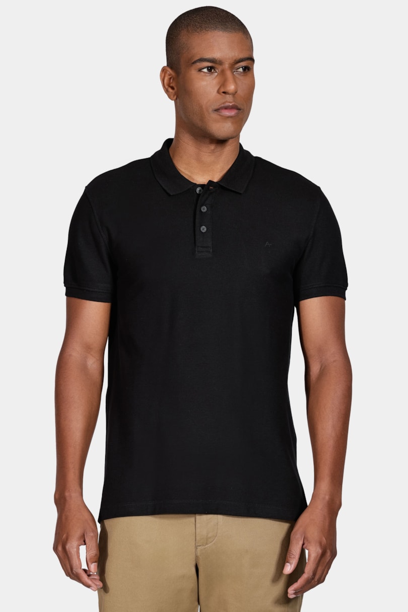 Polo Manga Curta Algodão Piquet Mescla Básica Preto