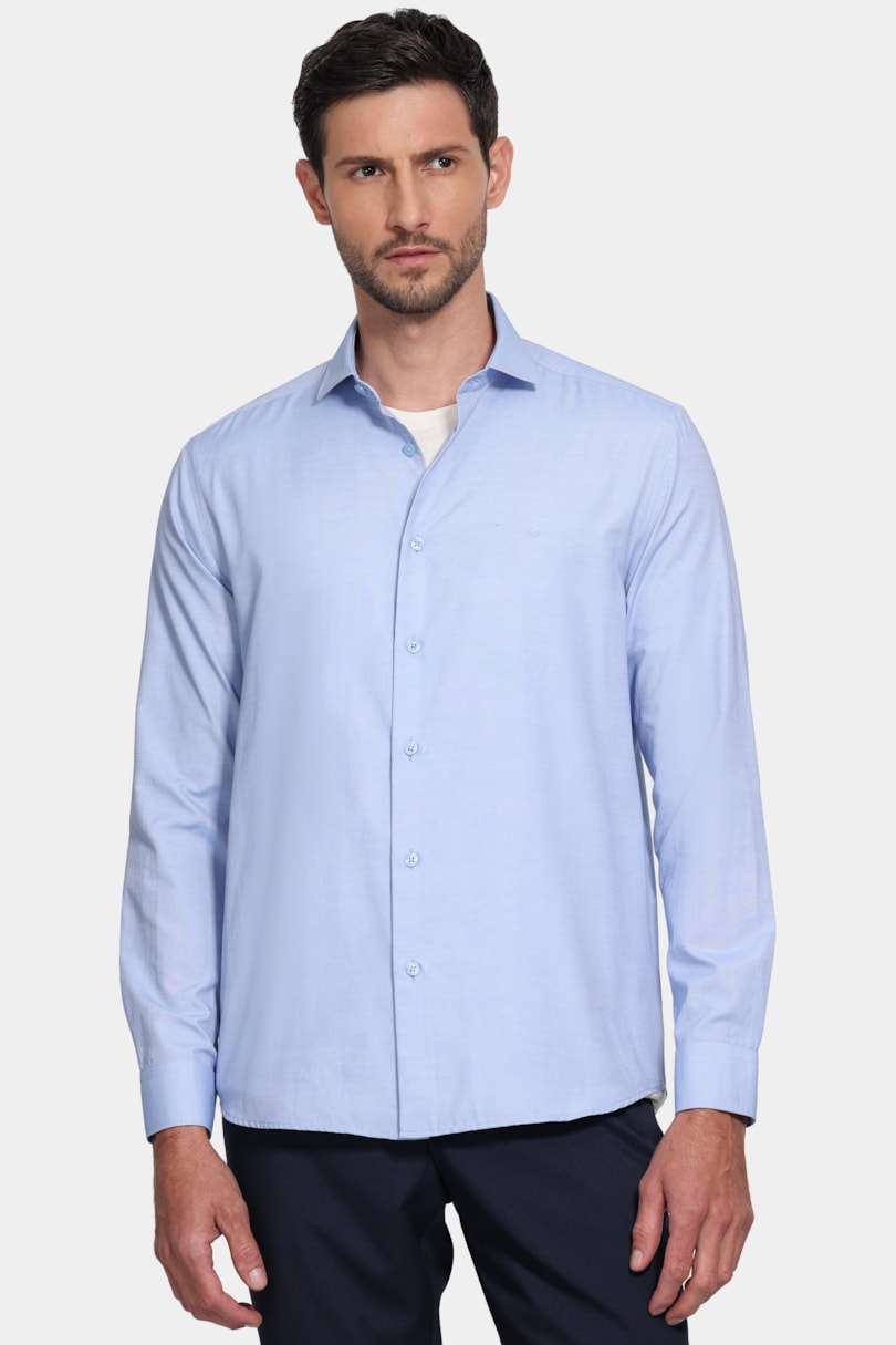 Camisa Manga Longa Regular Tricoline Mix Azul
