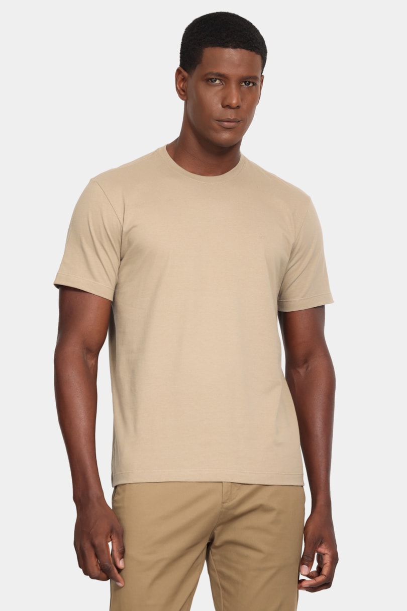 Camiseta Manga Curta Bordado Básica Caqui Mascavo 114