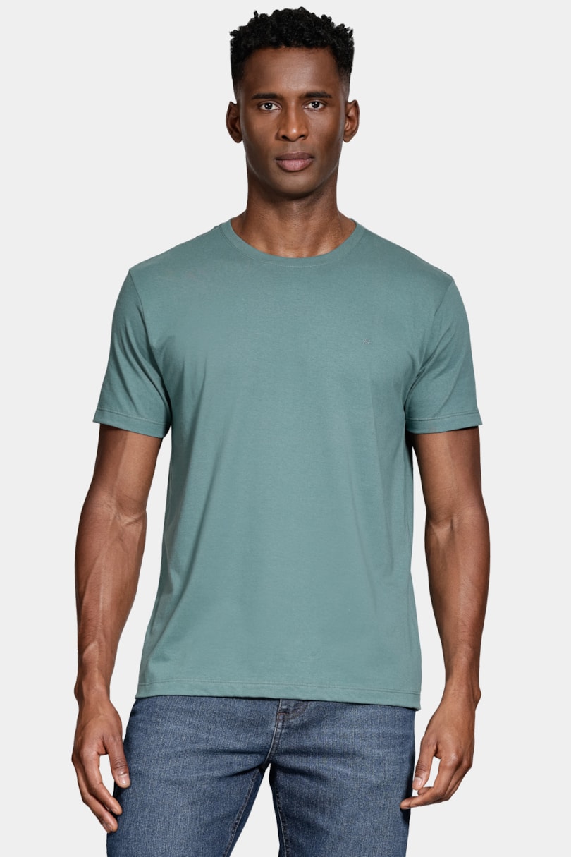Camiseta Manga Curta Bordado Básica Verde Bandeira